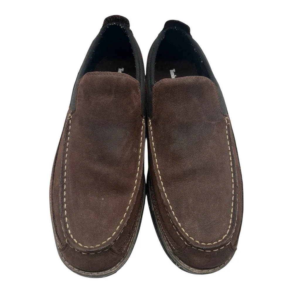 Timberland Shoes Men Sz 13 Brown Leather Slip On Loafers Anti-Fatigure Gripstick